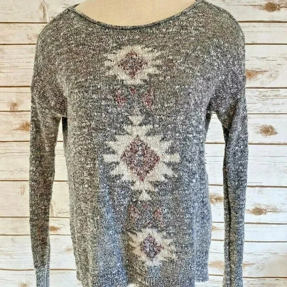 HOLLISTER Women Long Sleeve Pull-Over Boat Neck Gray White Sweater Size Small - Picture 1 of 12